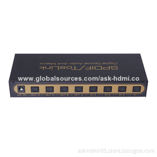 SPDIF/Toslink Digital Optical Audio 4x4 Matrix, 5V DC/1A Power Supply
